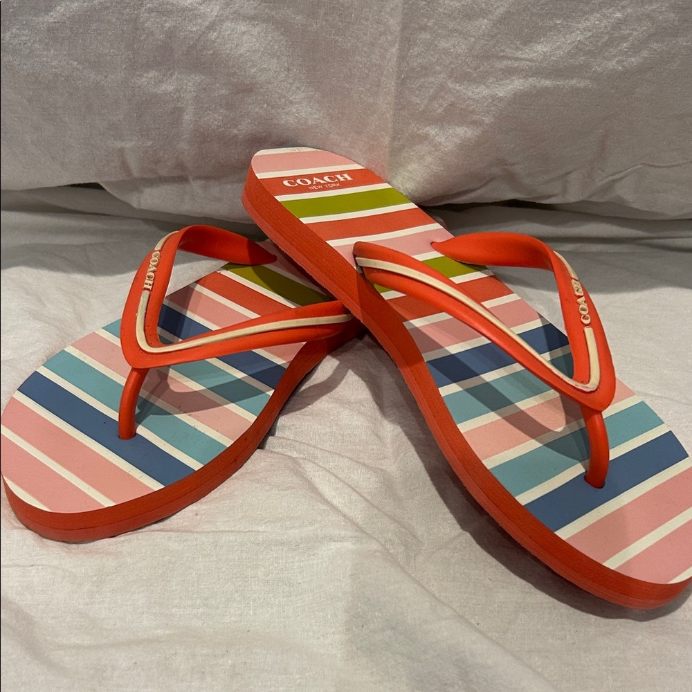 Coach Women's Striped Sandals - Red and Blue